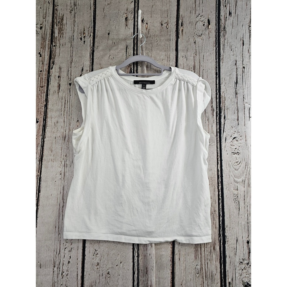 White House Black Market Muscle Tee Women S White Solid Braided Shoulder Pleat